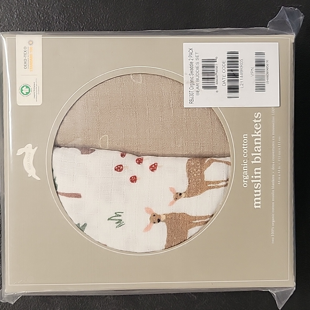 COPY - Red Rovr 100% Certified Organic Cotton Muslin Swaddle Blanket - 2pk